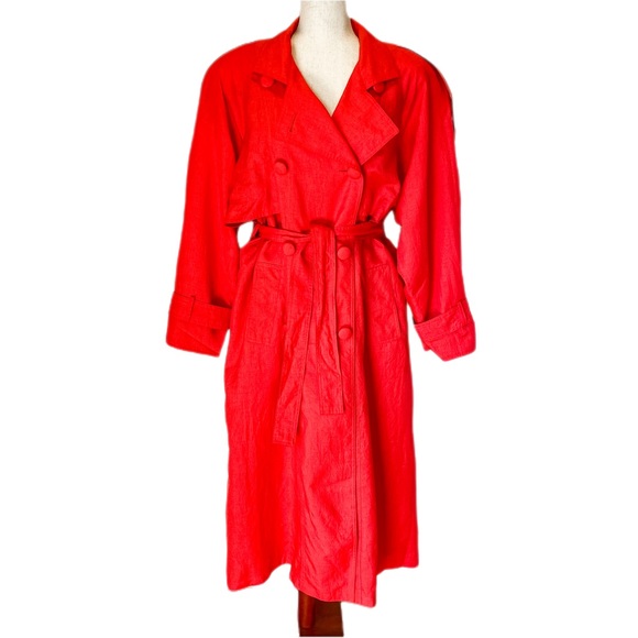 Vintage Belted Windbreaker Trench Shoulder Pads Size 12 - Picture 6 of 10